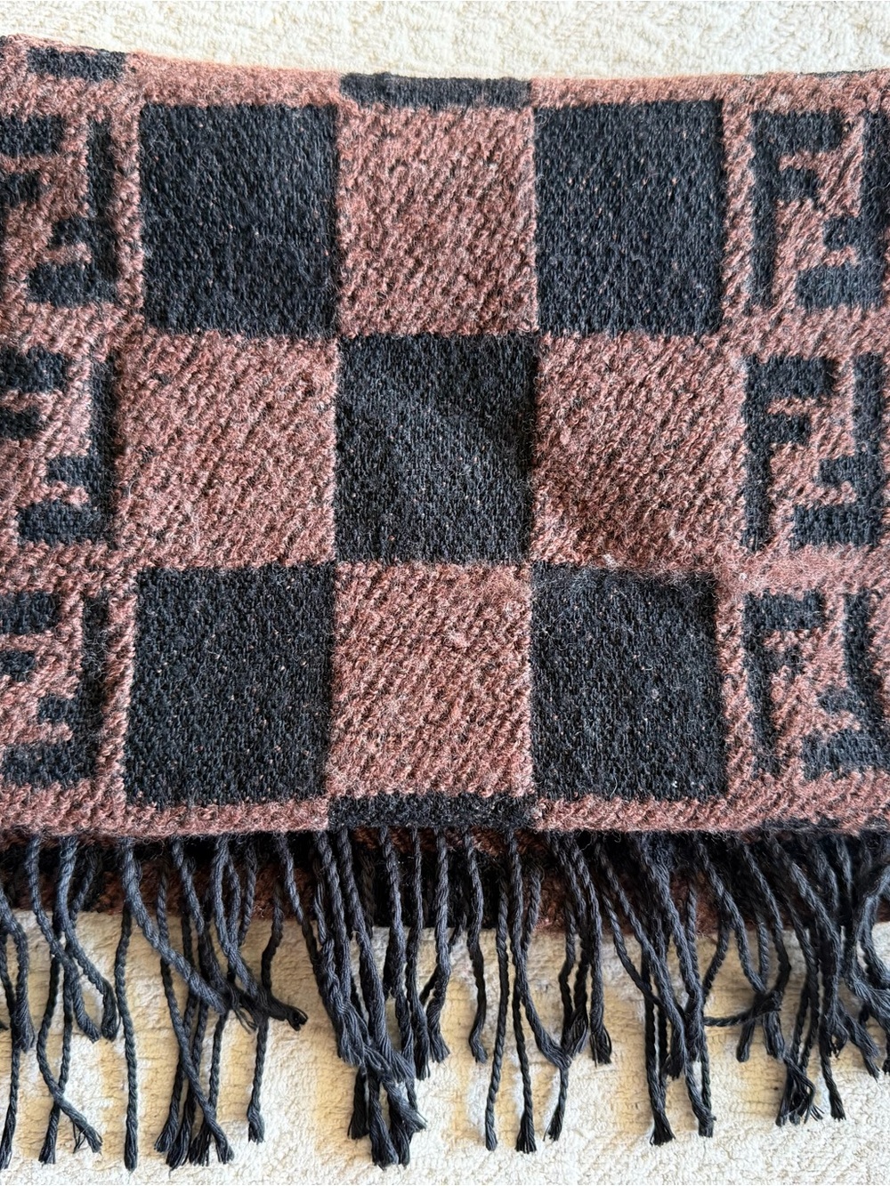 Fendi black and brown logo label knit tag
